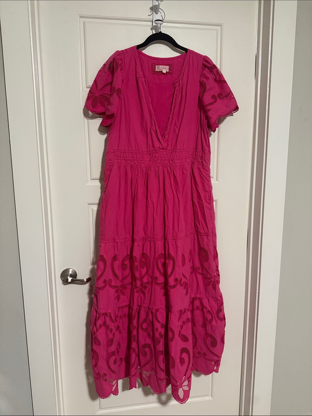 Anthropologie Hot Pink V-Neck Maxi Dress